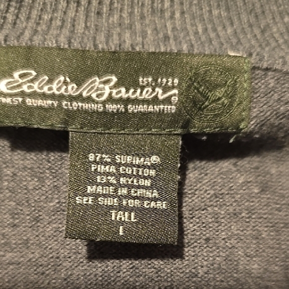 Eddie Bauer Long Sleeve Men's Gray 1/4 Zip-Up Sweater LT - Picture 2 of 3